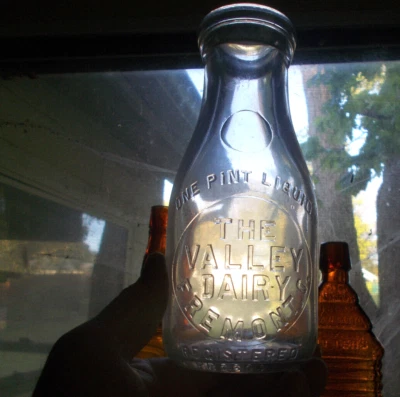 $30 • Buy Fremont,ohio The Valley Dairy Pint Slug Plate Emb Milk Bottle