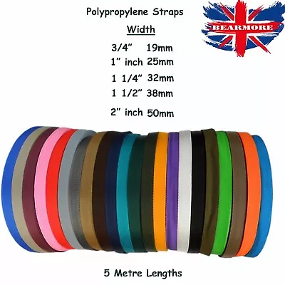 5MTR Polypropylene Webbing Tape Many Width Upholstery Strap Bag Handle Sailing • £5.17