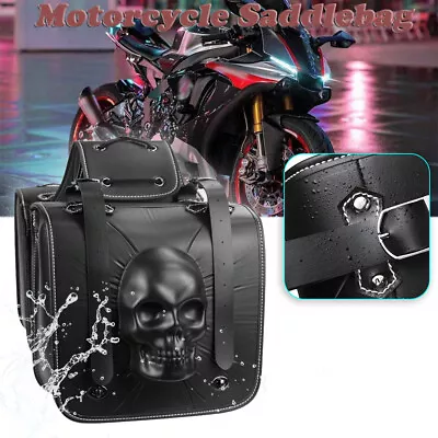 2Pc Motorcycle Leather Pouch Panniers Black Side Saddle Bag Saddlebags Bags Tool • $47.13