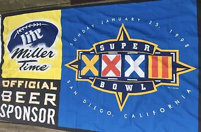 Vintage~super Bowl 32  Miller Lite”flag 3' X 5'~packers Vs. Broncos~1998~free Sh • $44.95