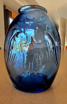 Vintage Embossed Eagle Glass Bottle Vase BLUE • $54.30