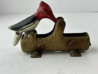 Vintage MCM Woodpecker Toothpick Dispenser Cast Iron Hand Painted • $29.99