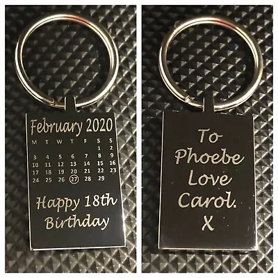 Personalised Engraved Calendar Keyring Special Birthday 18th 21st 30th 40th • £9.70