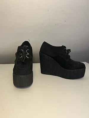 £49.99 • Buy Underground Wulfrun Creeper Wedge Heel Sole Shoes 38 5 VGC Black Suede