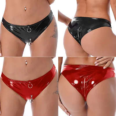 UK Womens O-Ring Knickers Zipper Crotch Faux Leather Low Waist Bottoms Briefs • £3.99