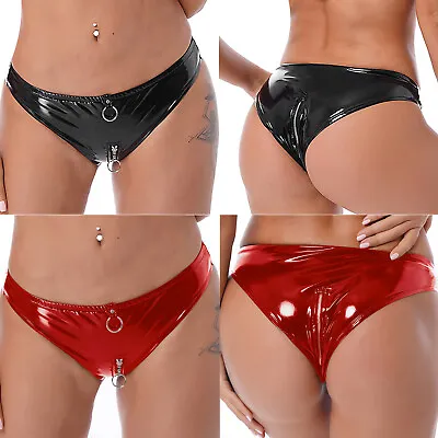 UK Womens O-Rings Knickers Zipper Crotch Faux Leather Low Waist Bottoms Briefs • £13.67