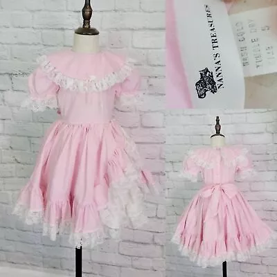 80s Girls Pageant Dress S5 Puff Pink Cupcake Lace Ruffle Cupcake Child Toddler • $75