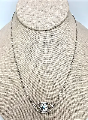 JUDITH RIPKA Sterling Silver Topaz & Sapphire Evil Eye Pendant Necklace - NWT • $112.48