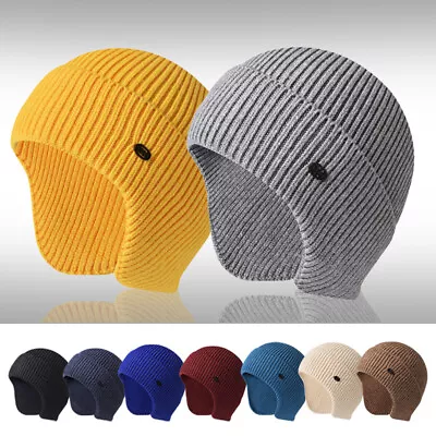 Winter Warm Mens Russian Knitted Beanie Hat With Earflaps Ski Skull Cap • $24.79