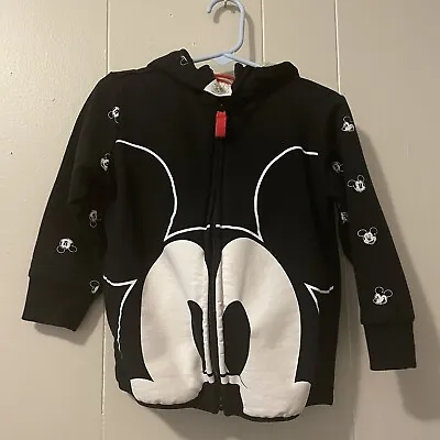 Disney Mickey Mouse 3t Boys Long Sleeve Zip Hoodie Black And White Never Worn • $4.90