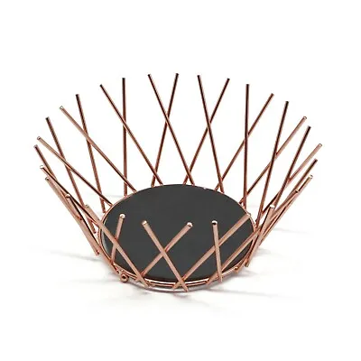 Fruit Bowl Basket Copper Metal Wire Slate Base Storage Display Home Deco • £10.99