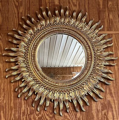 RARE 42” MASSIVE 4 Foot Vintage Blazing Sunburst Mirror MCM French Gold Gilded • $1200