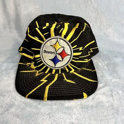 Vintage Pittsburgh Steelers Hat Cap Starter Collision Black Adjustable Snapback • $78.88