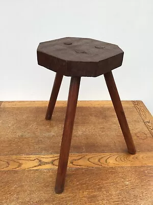 VINTAGE RUSTIC FARMHOUSE 3 LEGGED WOODEN  MILKING STOOL HANDCRAFTED  42cm • £49.99