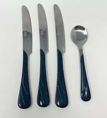 Navy BLUE Fiestaware Vintage Silverware Flatware Stainless 4 Piece Spoon Knife • $19.99