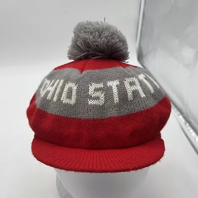 Vtg 80's Ohio State Buckeyes Newsboy Cap Winter Hat W/ Pom Acrylic - Made In Usa • $14.99