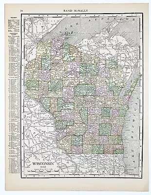 1916 WISCONSIN Map ORIGINAL Madison Green Bay Lake Superior Portage Ashland • $28