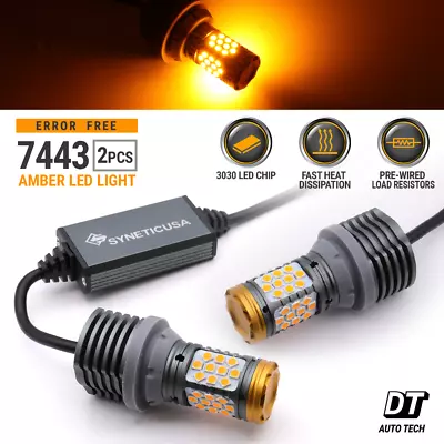 Syneticusa CANBUS Error Free 7443 7440  Amber LED DRL Turn Signal Light Bulbs • $31.49