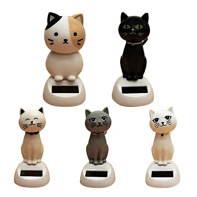 Solar-Power Dancing Cat Toy Car Dashboard Decor Solar Cat Figure Shaking Toy • £7.39