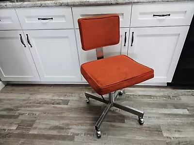 Vtg 1970's All-Steel Orange Industrial Office Swivel Desk Chair Addressograph • $75