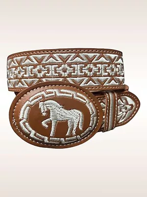 Men's Western Leather Belt Horse Cowboy Rodeo Belt Cinto Vaquero Bordado Caballo • $24.99