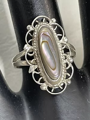 925 Sterling Silver Abalone Paua Shell Ring Size 6 Southwestern Art Deco 1185 • $18.27