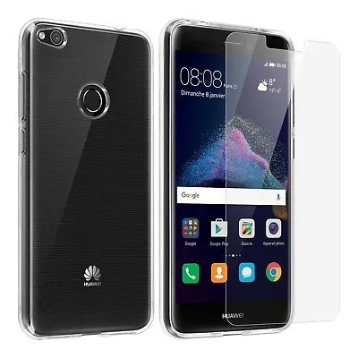For HUAWEI P8 LITE 2017 TEMPERED GLASS SCREEN PROTECTOR + CLEAR TPU CASE COVER • £5.45