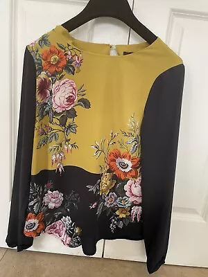 Oasis Ladies Floral Mustard And Navy Top Size 8 • £3.99