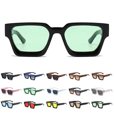 Retro Rectangle Sunglasses For Women Men Chunky Square Thick Frame Glasses UV400 • $9.99