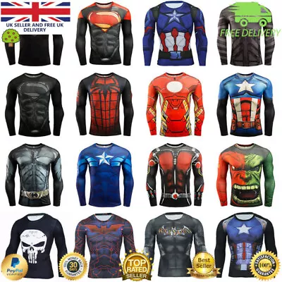 Mens Compression Top Workout Cross Fit MMA Cycling Running High Quality Cosplay • £14.99