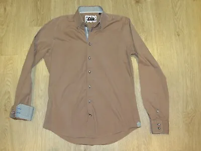 7 Camicie ~ Men's Light Brown Button-Front Long Sleeve Flip Cuff Shirt ~ L -Slim • $8