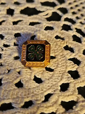 Vintage Goldtone Square Small 4-H Club Pin Metal Mini Tiny Clover 4 H Eighth • $7