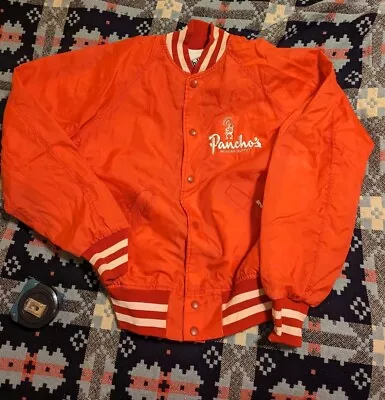 Vintage Fab Knit Satin Red Bomber Jacket S 80s 70s Pancho's Mexican Buffet  • $34.88