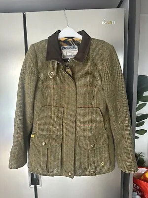 £25 • Buy Joules Women’s Tweed Field Coat Brown Check Wool Country Jacket Uk 10