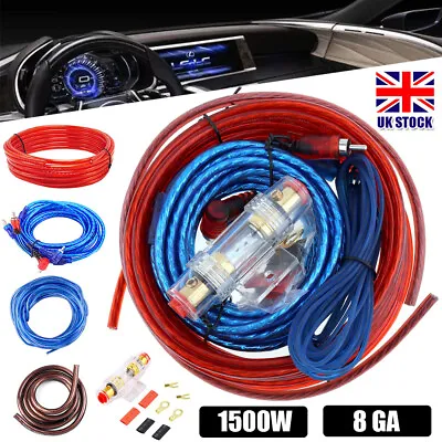 Car Amplifier Cable Subwoofer Wiring Power AMP RCA Wire Kit Audio 1500W 8GAUGE • £6.99