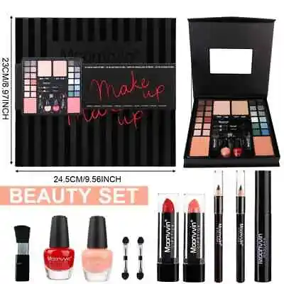 New Women Gift Set Kit Lipiner Lipgloss Nail Polish Brush Nude Eyeshadow Palette • $18.86