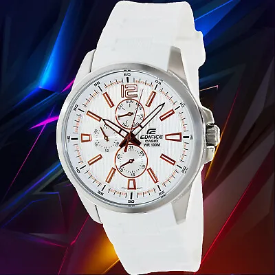 Casio EF-343-7AV EDIFICE Mens Analog Watch 100M WR 3 Dials Sport White Resin New • $130.85