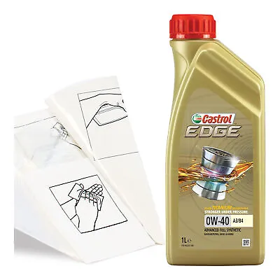 £16.95 • Buy Engine Oil Top Up 1 LITRE Castrol EDGE 0W-40 0W40 FST A3/B4 1L +Gloves,Funnel
