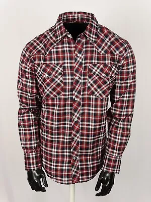 Plaid Shirt Mens Red Blue Western Flap Pockets Triple Snap Cuffs Casual Wear • $19