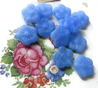 Vintage Czech Beads Pressed Glass Rose Flat Blue Flower Colonial Floral #1670 • $3.50