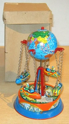 £7.99 • Buy Tinplate FAIRGROUND FLYING SPACESHIP Toy With GLOBE Top - Wind Up Lever Action