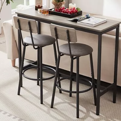 Bar Table Set With 2 Bar Stools PU Soft Seat With Backrest 43.31x15.75 X 35.43 • $152.99