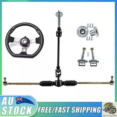 Front Steering Gear Rack Shaft Kit With Wheel Hub Spindle For Go Kart ATV Quad • $215.15