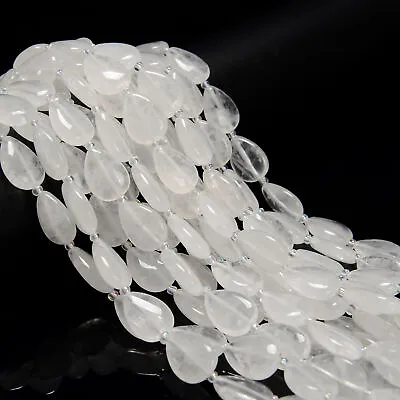 Natural Clear Quartz Smooth Flat Teardrop Shape Beads Size 13x18mm 15.5'' Strand • $12.59