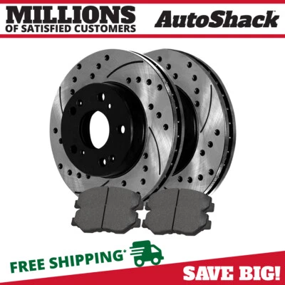 $69.37 • Buy Front Drilled Slotted Brake Rotors Black & Pads For Honda Accord Acura TL TSX CL