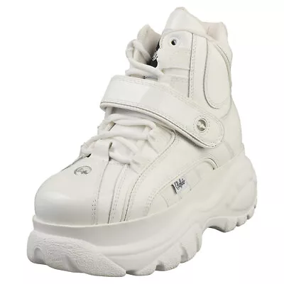 Buffalo Calf Leather Patent Womens White Platform Boots • $374.82