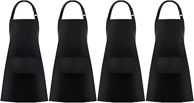 4 Pack Bib Aprons With 2 Pockets Cooking Chef Kitchen Apron For Women Men Black • $29.61