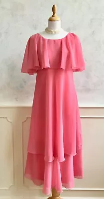 Vintage PETERSON MAID Pink Floaty Dainty Cape Occasion 60's Summer Dress 10/12 • £52