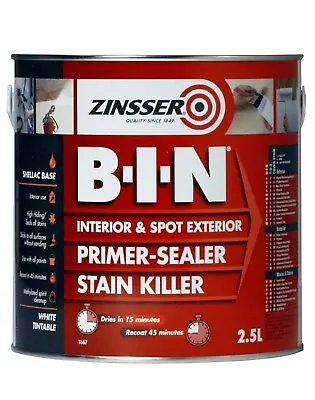 Zinsser BIN Primer Sealer And Stain Killer Permanently Blocks Odour | 2.5 Litre • £35.99