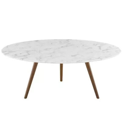 Modway Lippa 40  Round Artificial Marble Top Coffee Table In Walnut And White • $476.99